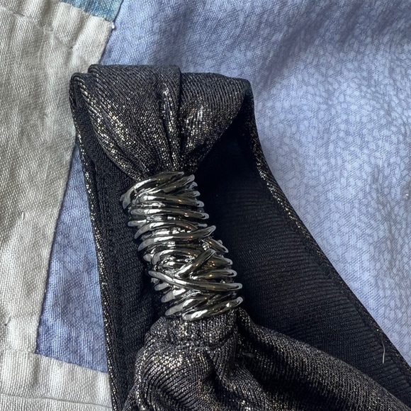 Cache Womens Silver Metallic One Shoulder Ruched Party Brat Summer Top Small - Picture 3 of 8